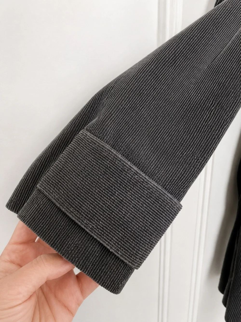 H&M Black Corduroy PeaCoat Double Breasted Longline Tailored Coat Size 12